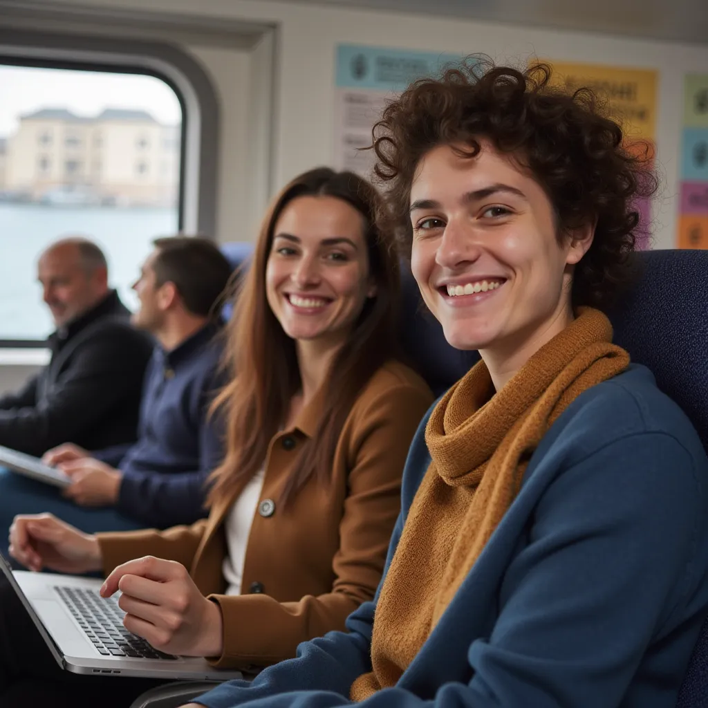 Happy, attractive couple sitting on coach booking psychology session