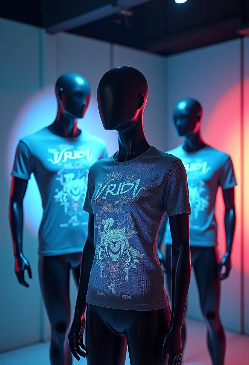 Step into a cutting-edge, AI-powered virtual try-on marketplace, offering an immersive customer experience like never before. The interface thrives on the futuristic promise of technology, where customers can see a 3D preview of customized t-shirts they've designed themselves, either on realistic mannequins or on AI-generated models that realistically mimic human proportions. 

Every detail of this novel shopping experience is designed to be interactive and user-friendly, ensnaring customers in the thrill of personalized fashion. The uniquely designed t-shirts are brought to life through striking holographic effects that float in mid-air and cast a captivating spectacle of light and color. 

The magic doesn't end there, as consumers have the power to control the visual display through an assortment of virtual controls. The intuitive and interactive nature of these controls allows a seamless navigation and an in-depth exploration of each design aspect, making this an experience rather than just an interface. 

The design layout of the platform is kept clean and modern, embodying the sophisticated vibe of a high-end fashion studio. Space is expansive and uncluttered which highlights the product and provides room for customers to freely experiment with their creativity.

The lighting adheres to a soft, subdued pattern, reminiscent of a professional fashion photoshoot, which perfectly illuminates the t-shirts without distracting from their design. The space is further enhanced with an aesthetically pleasing palette of gradient tones, which impart a sense of tranquility and elegance to the surroundings making the journey mesmerizing, every time the customers log in. 

This is more than just a shopping interface, it's a revolutionary rendezvous between technology and fashion, and a leap into the new era of consumer experiences.