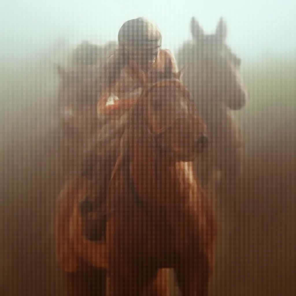 On a sunny afternoon, obscured by a mixture of anticipation and excitement, a young and vibrant girl readies herself for the fierce competition ahead - a thrilling horse race. Dressed in a vibrant jockey uniform that accentuates her determination and the burning spirit within her, she secures her petite frame onto the back of a muscular, chestnut stallion, her face lined with resolved concentration. Alongside her, seasoned, older competitors line up but the age-gap does nothing to dampen her spirit. She tightens her grip on the horse's reins, her heart pounding in sync with the stallion's thunderous heartbeat. This is not merely a horse race, this is her testament of resilience, courage, and youthfulness amidst an ensemble of experienced participants, an unconquerable spirit wrapped around a young girl.