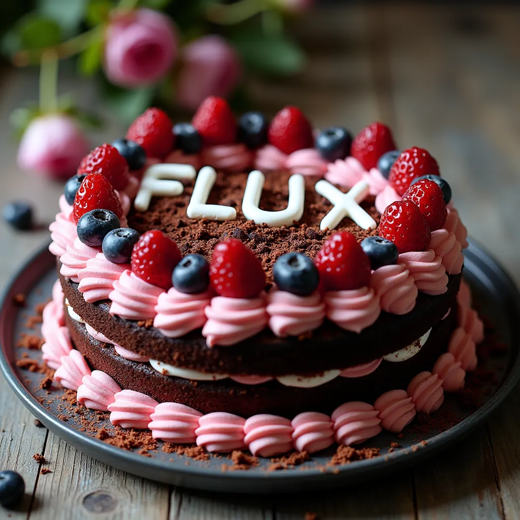 black forest gateau cake spelling out the words \"FLUX 1.1 Pro\", tasty, food photography