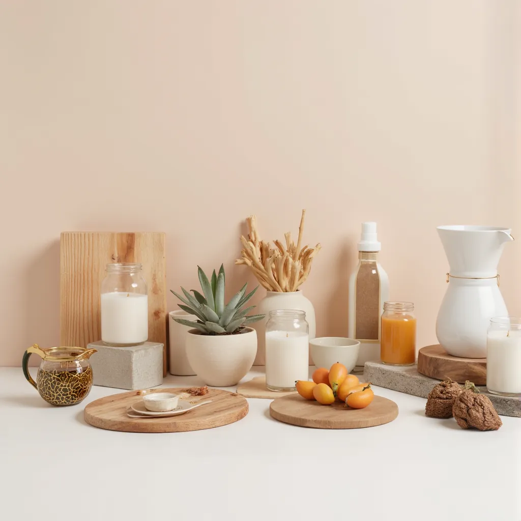 Create a group shot of our entire product line arranged aesthetically with consistent lighting and background for the e-commerce catalog.