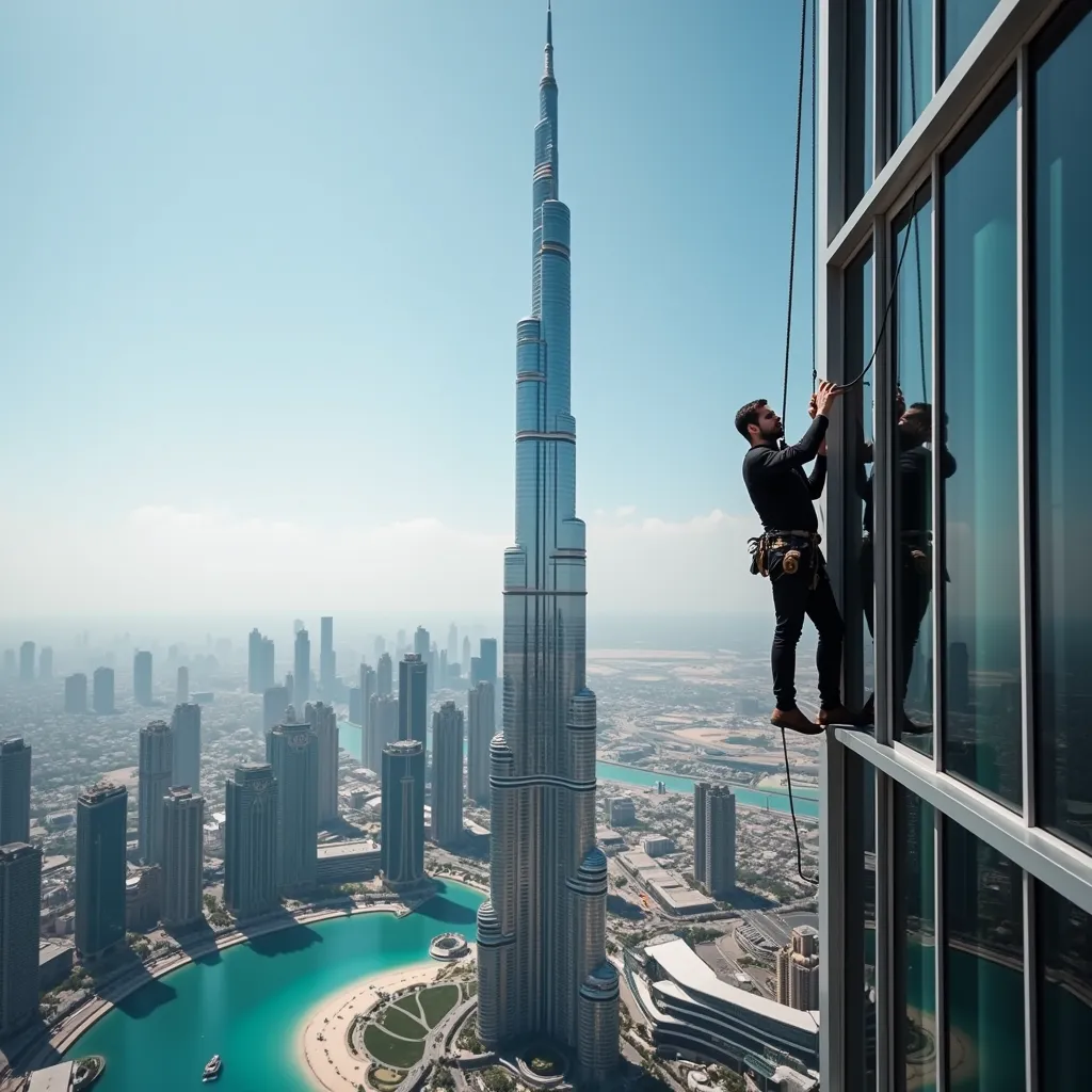 a man climbing burj khalifa