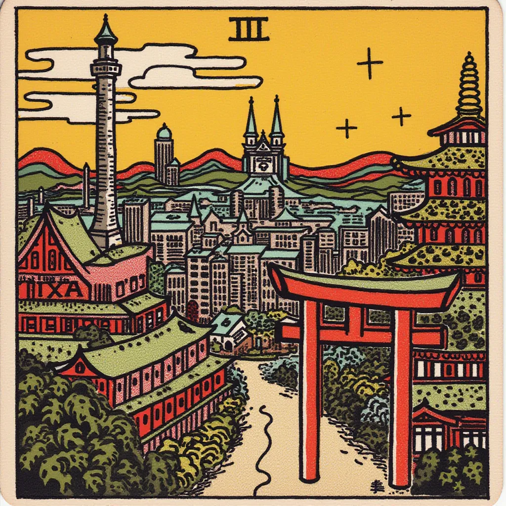 tokyo city in the style of TOK a trtcrd tarot style