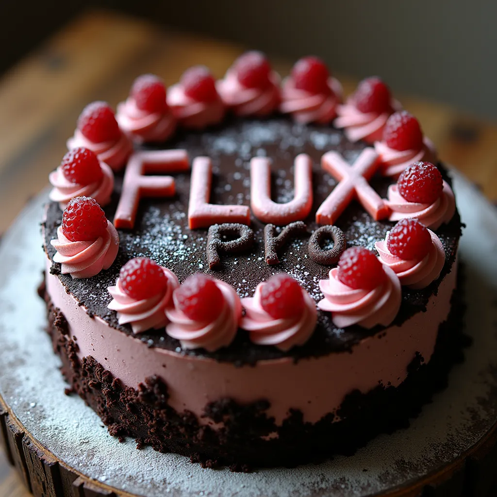 black forest gateau cake spelling out the words \"FLUX 1.1 Pro\", tasty, food photography