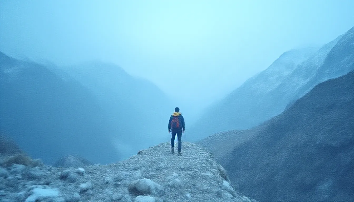 A lone adventurer, determined and focused, is scaling the challenging terrains surrounding Kedarnath Dham in the enchanted Himalayan ranges of Northern India. Engulfed by towering, snow-kissed peaks and vast expanses of untouched nature, he is on an intrepid journey to reach this revered Hindu temple, a site that is a vital part of the Chota Char Dham pilgrimage circuit. During his climb, he encounter a vivid spectrum of flora and fauna, which captivates him with its pure and untouched beauty. Despite the obstacles which include both perilous pathways and unpredictable weather, his steely resolve fuels his adventurous spirit, pushing him beyond his physical boundaries to the ultimate destination in his spiritual quest.