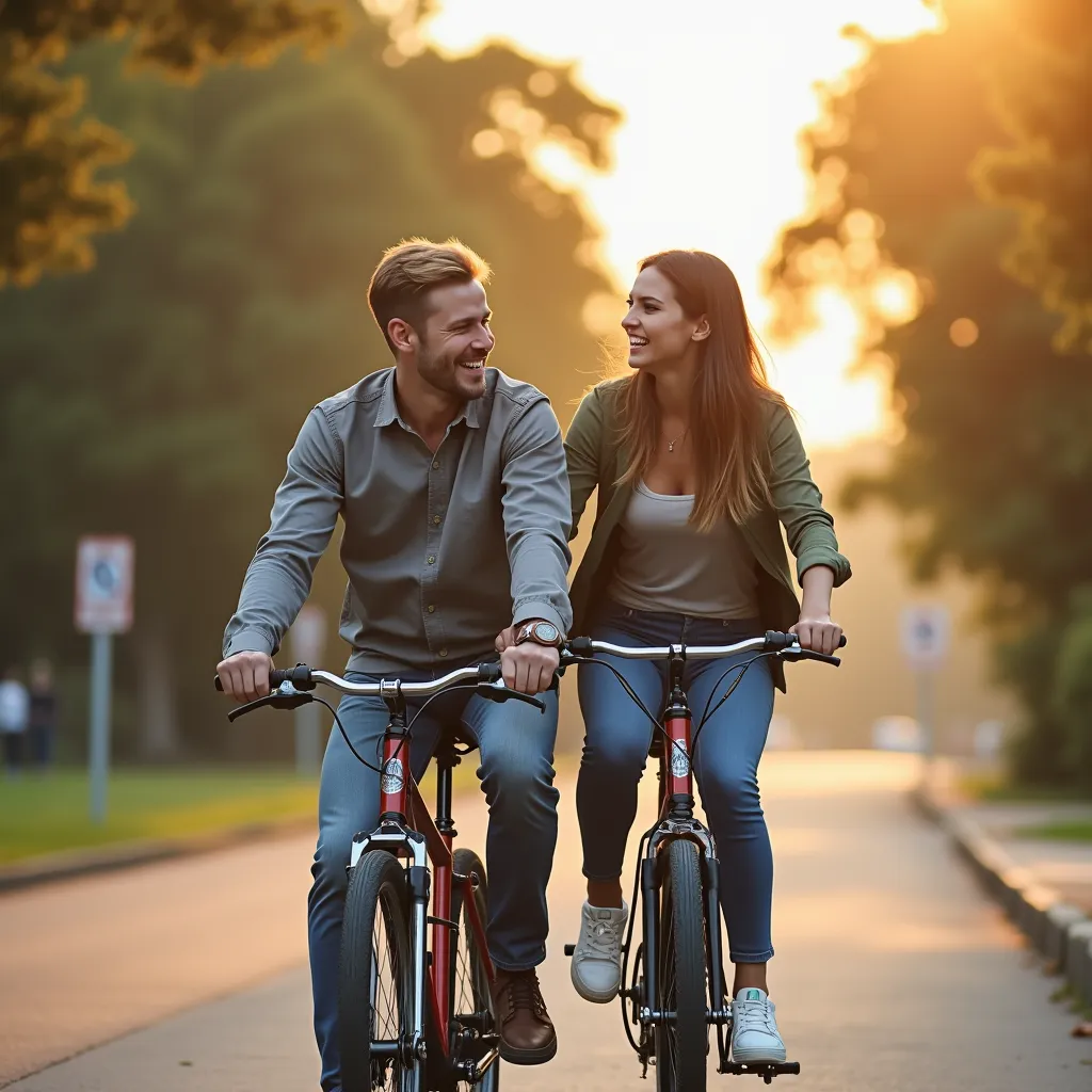 a man riding a bicycle with their girlfriend