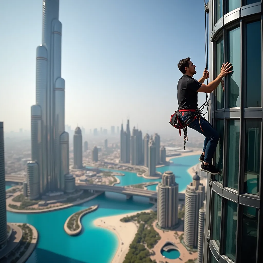 a man climbing burj khalifa
