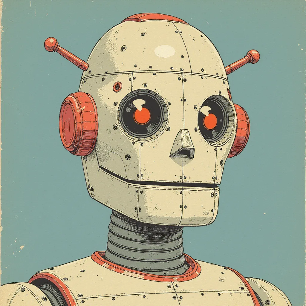 A nostalgic robot ice cream vendor from the 1950s, pnt style