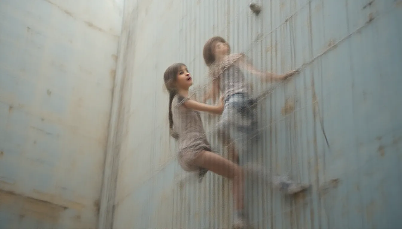 girl climbing an building