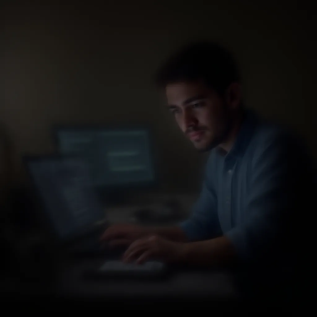A software developer sits diligently in his private study room, immersed in his task. The room, filled with the warm aroma of freshly brewed coffee, hums quietly with the persistent tapping of keys on his sleek, powerful laptop. The laptop's screen flickers with lines of complex, neatly formatted code; the heartbeat of his masterpiece in progress. This man isn't just coding randomly or idly passing his time. He's sculpting, step by step, the intricate framework for a new website - vizyai.com. His eyes, glazed with focused determination, bounce back and forth between his reference materials and his active workspace. The digital clock to his side ticks rhythmically, marking his dedication and tireless effort. Little by little, with expert precision and passion, the website begins to takes form under the deft maneuvers of his hands.