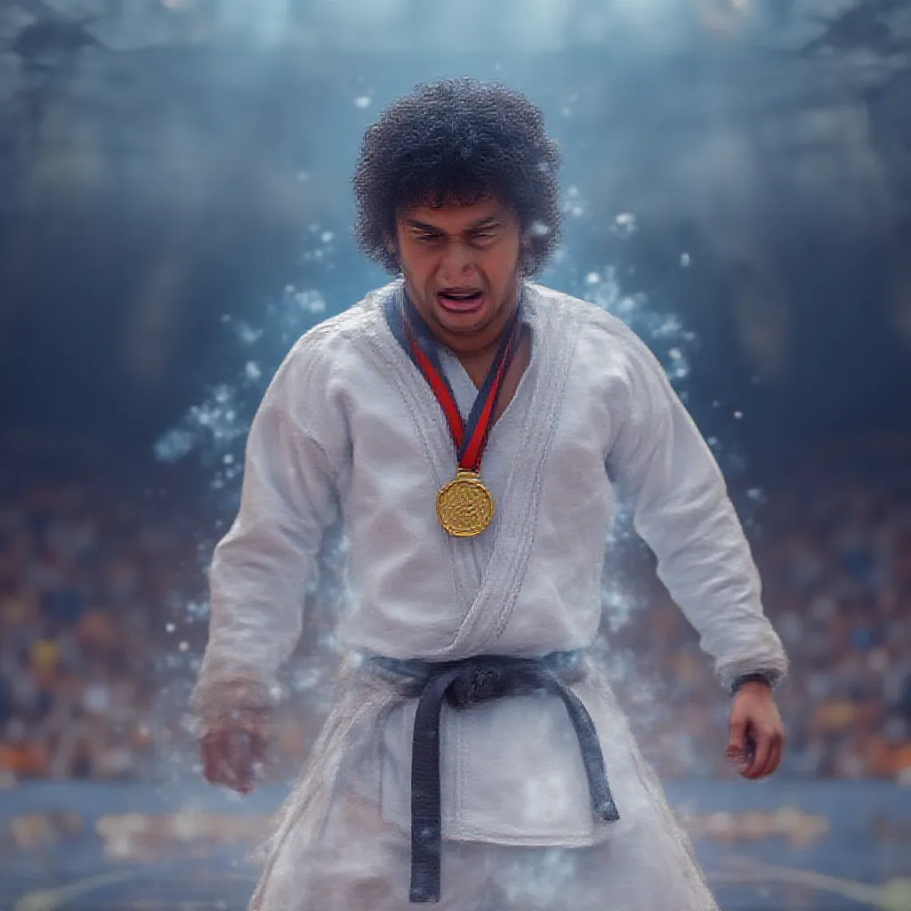In the captivating year of 2024, at the renowned Paris Olympics, a man, robust and agile, had worlwide attention as he was engrossed in the thrilling game of Taekwondo. The crowd was pulsating with energy, their cheering reverberating across the stark boundaries of the splendid stadium, echoing under the Parisian sky. The competitors displayed awe-inspiring techniques and movements, embodying the essence of this ancient martial art. 

This particular man was breathtaking in his performances; his kicks faster than lightning, his techniques intriguing and his focus unwavered, even under the tense atmosphere of the Olympics. Under intense scrutiny of spectators and jury, he gracefully fought his way through several challenging rounds of combat, outperforming numerous world-class competitors.

Impressively, his journey culminated in victory after a nail-biting final match that left the crowd gasping and clapping in unison. Remarkably, he was awarded the prestigious gold medal, signifying not only his superiority in Taekwondo but also his relentless persistence and dedication. His celebrations were heart-warming; he wore his medal with a joyous glow on his face, reflecting his pride and overwhelming happiness. Whole stadium was erupting in euphoric applause, celebrating this enormous victory, memorializing a spectacular moment in the history of the Paris Olympics, 2024.