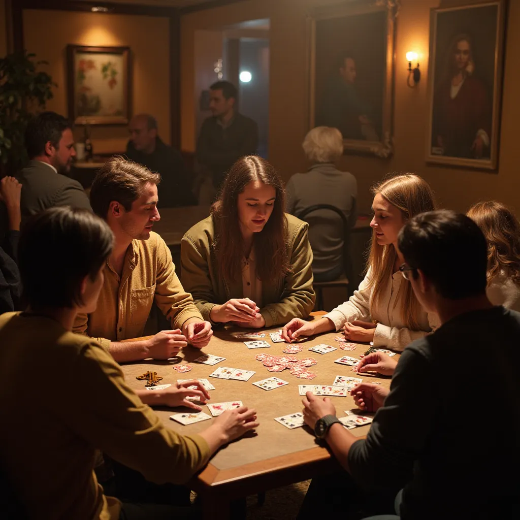 a group of people playing cards