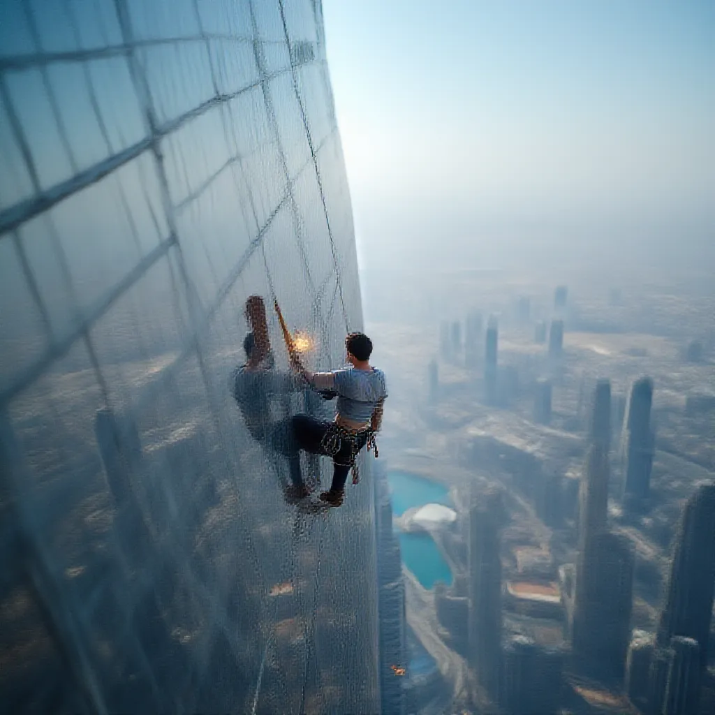 a man climbing burj khalifa