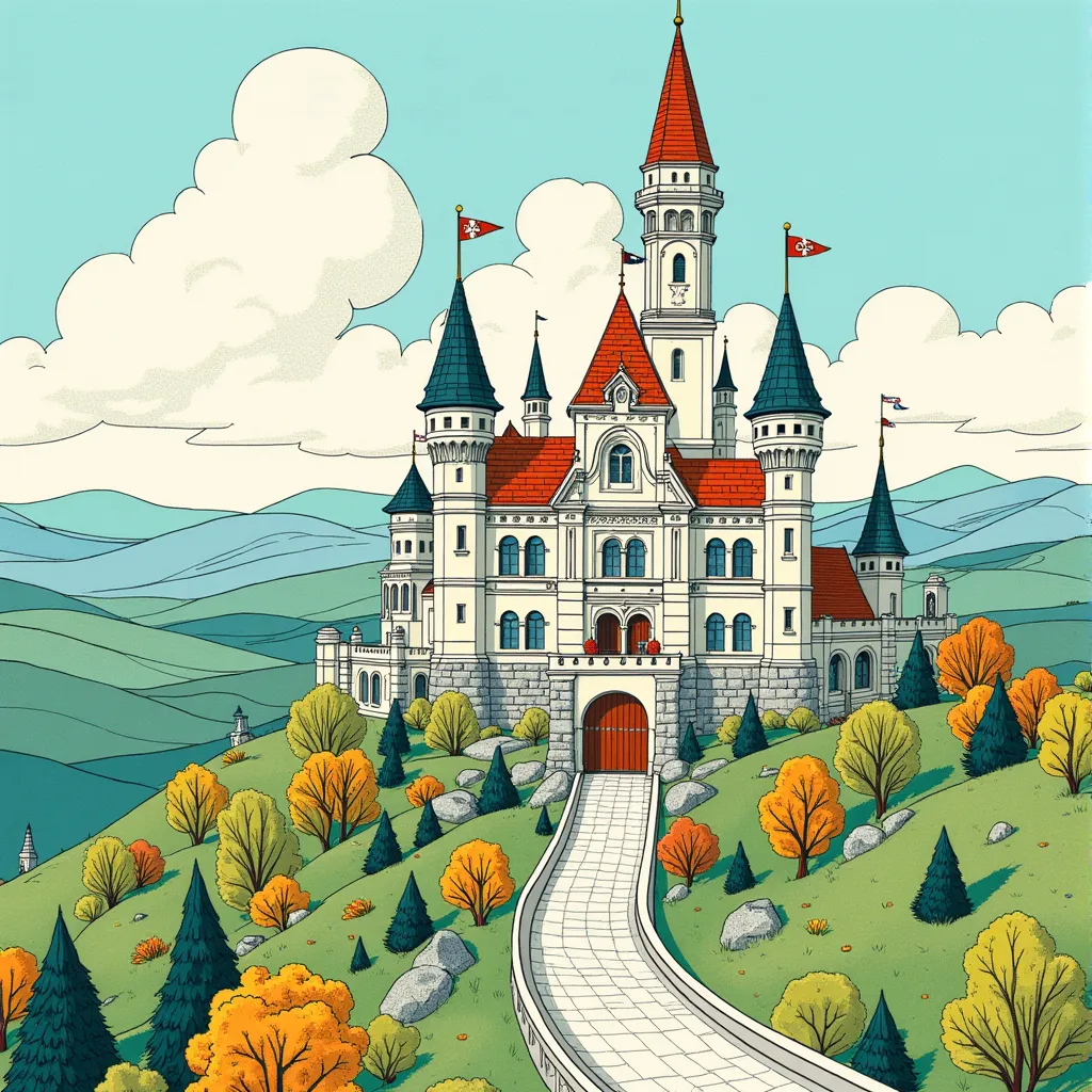 a beautiful castle frstingln illustration in flmft style