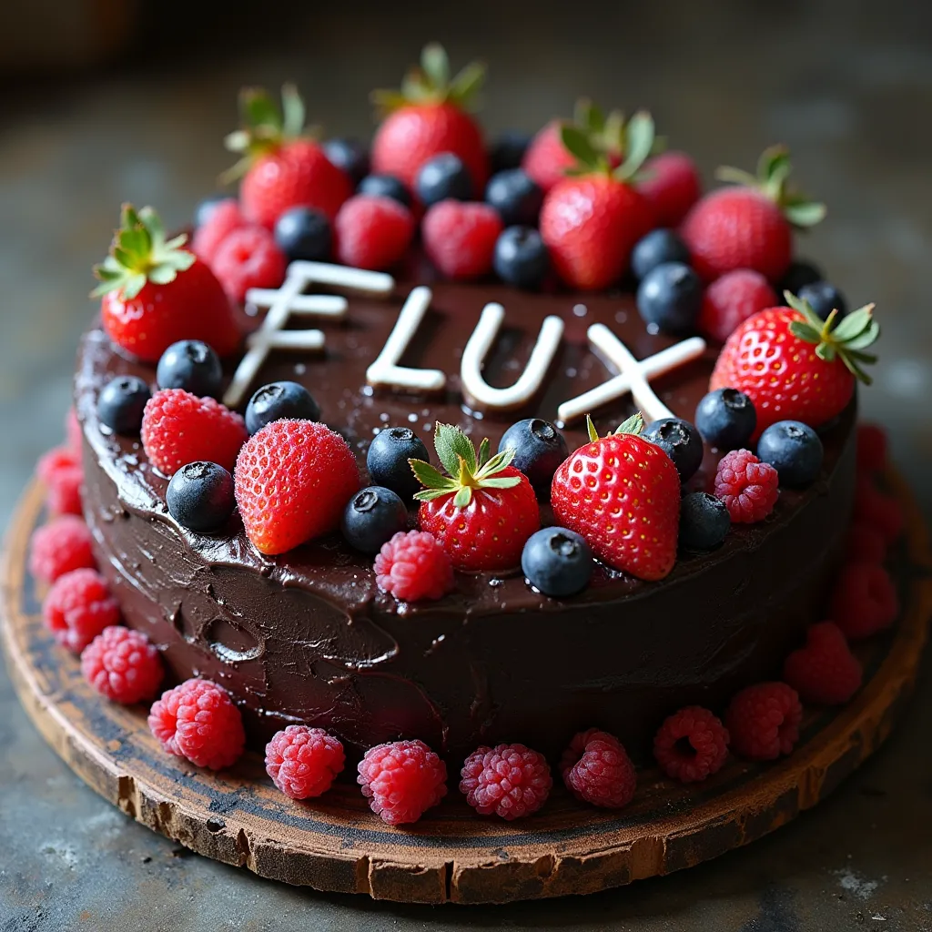 black forest gateau cake spelling out the words \"FLUX 1.1 Pro\", tasty, food photography
