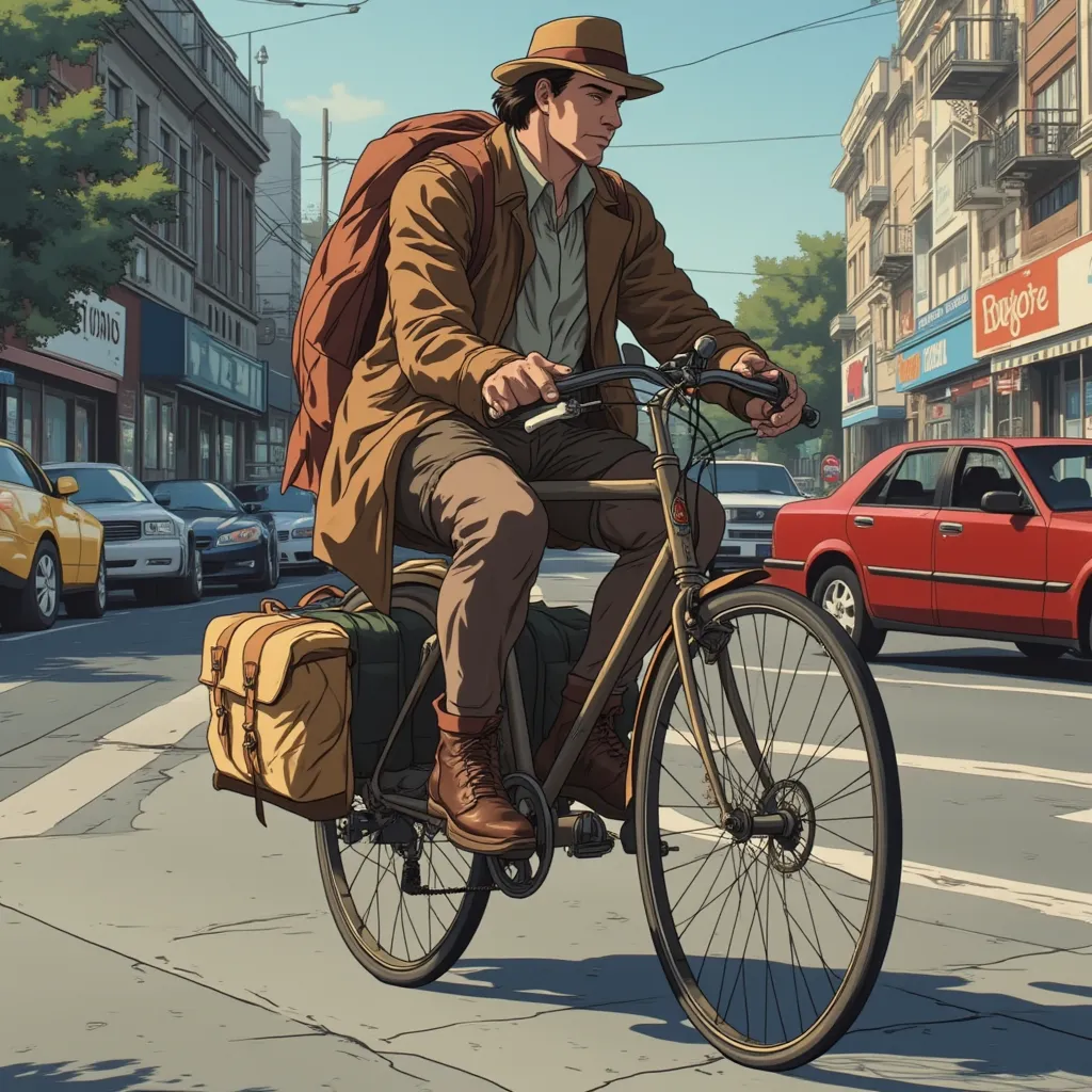a man riding a bycicle in egmid style