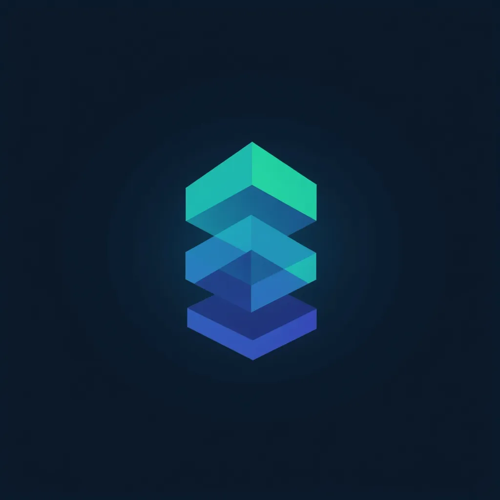 Design a modern, abstract logo for a company called Stak Growth. The logo should visually represent the concept of “stacking”—blocks, tiles, or layers being built upward or forward. It should:

Be abstract, not literal (don’t use charts, arrows, or dollar signs)

Use simple geometric forms (squares, rectangles, or soft blocks) arranged to imply stacking or layered progress - all going in the same direction.

Fit a dark background (black or very dark gray)

Use a blue-to-teal gradient to match the website's glow/branding

Be clean and scalable—no unnecessary detail

Feel futuristic, structured, and intelligent

Match a modern tech brand that works with AI, automation, and content wablogo, logo, Minimalist