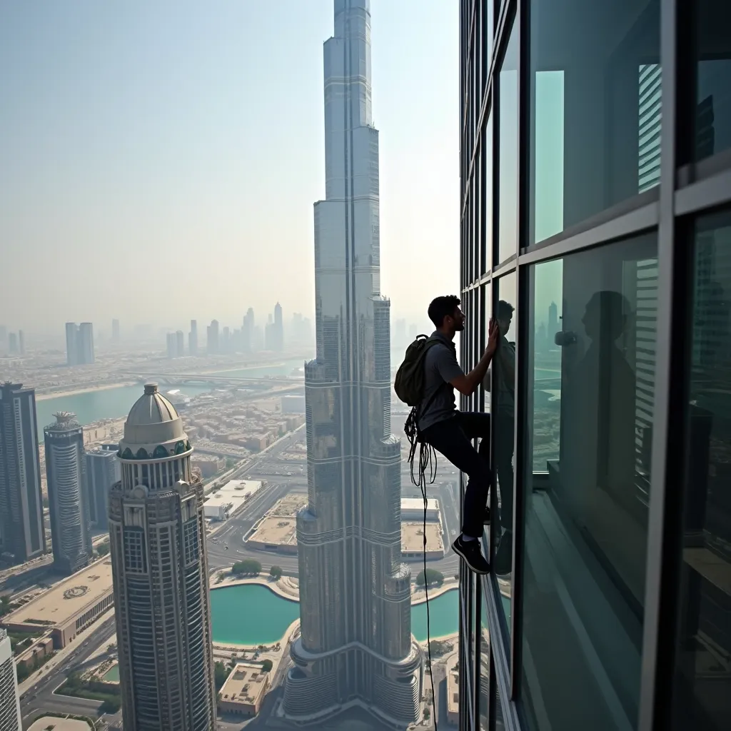 a man climbing burj khalifa