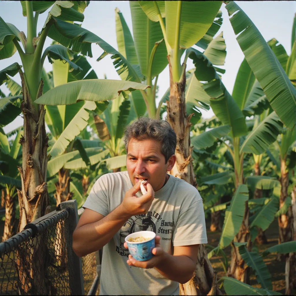 a man eating s banana tree in flmft style