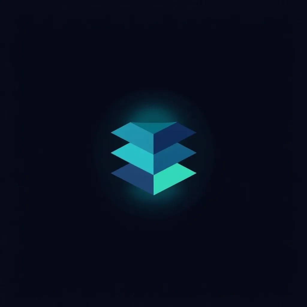 Design a modern, abstract logo for a company called Stak Growth. The logo should visually represent the concept of “stacking”—blocks, tiles, or layers being built upward or forward. It should:

Be abstract, not literal (don’t use charts, arrows, or dollar signs)

Use simple geometric forms (squares, rectangles, or soft blocks) arranged to imply stacking or layered progress

Fit a dark background (black or very dark gray)

Use a blue-to-teal gradient to match the website's glow/branding

Be clean and scalable—no unnecessary detail

Feel futuristic, structured, and intelligent

Match a modern tech brand that works with AI, automation, and content wablogo, logo, Minimalist