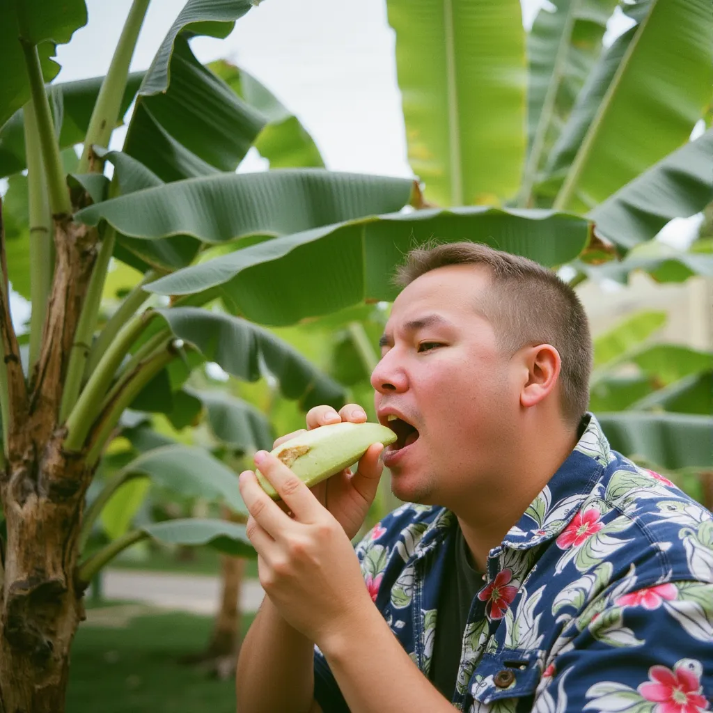 a man eating s banana tree in flmft style