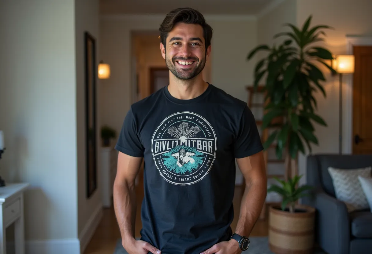 Photo of finished product/happy customer as we are creating clothing website so From concept to creation, we ensure your designs are printed with the highest quality materials. with the LOGO on tshirt of riverMitra