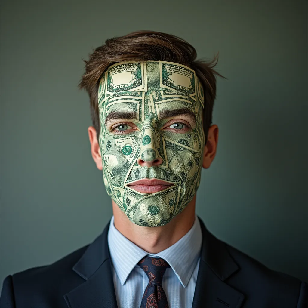 A man with a face made of money