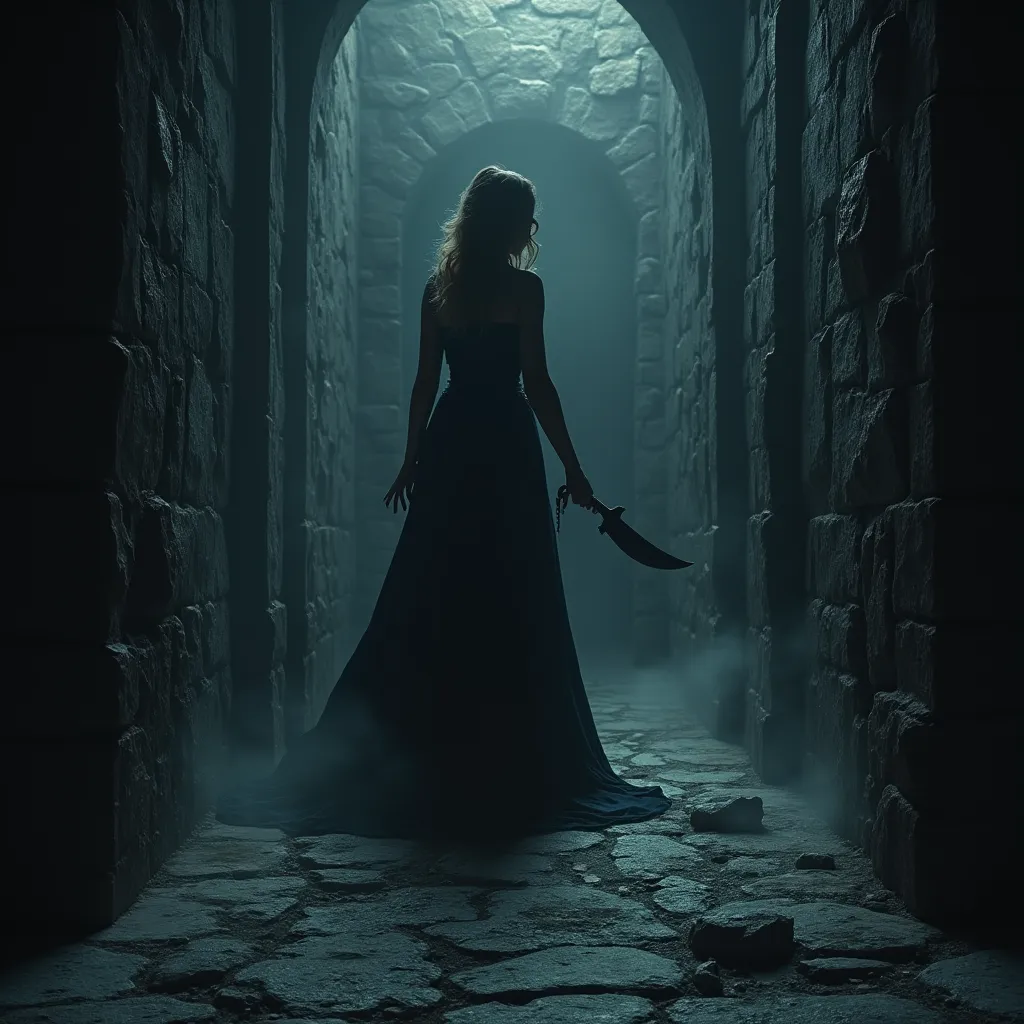 Imprisoned in a monstrous room, haunting and grandiose in its malevolent demeanor, the claustrophobic space is surrounded by towering, ebony walls that seem to quiver with an unearthly pulse, reminiscent of droplets of sanguine fluid trickling onto cold stone. A ghastly harmonic rhythm haunts the echoing caverns of this dread-infused chamber, staining the silence with an auditory representation of a horrendous creature's heartbeat that grows progressively louder. Frequent echoes create a spectral symphony in the icy air, razor-thin yet heavy enough to fill the room. The source of this phantom echo raises the hair on the back of your neck—is Diana, her voice a spectral force that fills the space, chill as the fury of arctic tempests but drenched in a perverse malice that buoys a distressingly sweet timbre to her macabre anecdotes. 

Diana emerges from the consuming abyss, a silhouette carved from the darkness that engulfs the room. Her once breathtaking figure, admired by many, has descended into a grotesque metamorphosis. Distorted pleasure and unmasked suffering have warped her captivating physique into a terrifying parody of human form that births equal parts horror and morbid fascination. Her polished onyx eyes flicker with a predatory gleam—a ravening monster caged behind their inky depths.

Roughly clutched in her hand is an ancient machete, its tarnished silver blade shimmering with an unholy light beneath the wan glow that barely pierces the room's darkness. The blade, an instrument of chilling terror, settles in her grasp as if acquainted with it, confirming her disturbing intimacy with its menacing form. Streaks of desiccated crimson stain its honed edge, a silent testament to its violent history, its silent cry a never-ending echo of the brutal demise of your comrades, a horrifying crescendo of their anguished last gasps that chill the blood in your veins.

As her transformed visage gradually crystallizes before your wide, fear-filled eyes, the raw reality of her metamorphosis descends like a guillotine. The entity before you, this terrifying apparition, bears no resemblance to the Diana you once held dear. Diana's once radiant and vivacious visage has been replaced by a ghastly embodiment of primal fear, a monstrous apparition draped in the recognizable garb of your former companion.