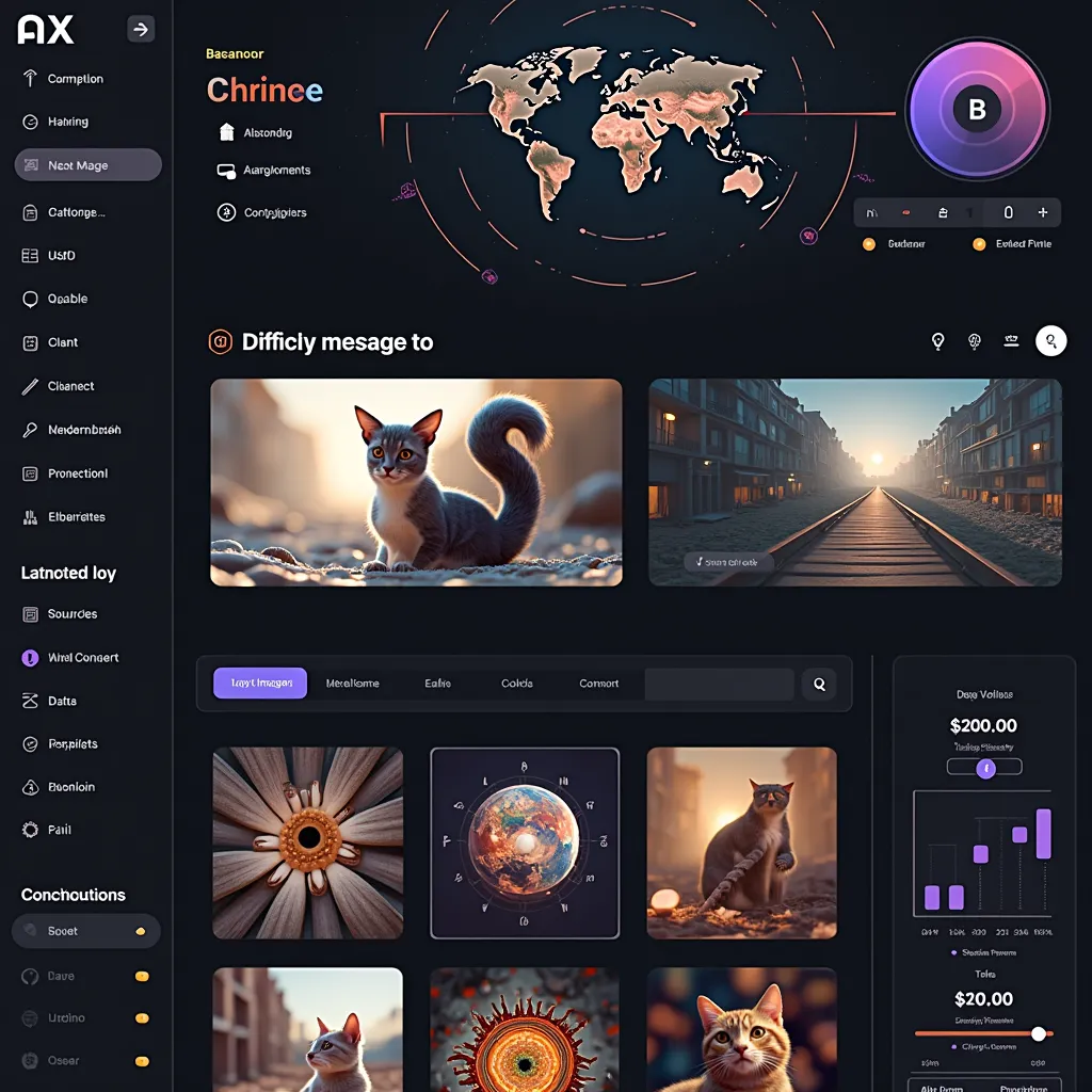 Create a highly detailed graphical illustration that accurately represents an advanced artificial intelligence-driven image generation platform. The visualization should incorporate key elements such as, a user interface detailing various settings and customization options, displaying examples of actual images created by AI, along with the technology and algorithms working in the background. Also include graphical representations of data input and output, machine learning models, and deep learning tools. The overall aesthetic should be futuristic, clean, and sleek, presenting a vision of an advanced AI technology solution.