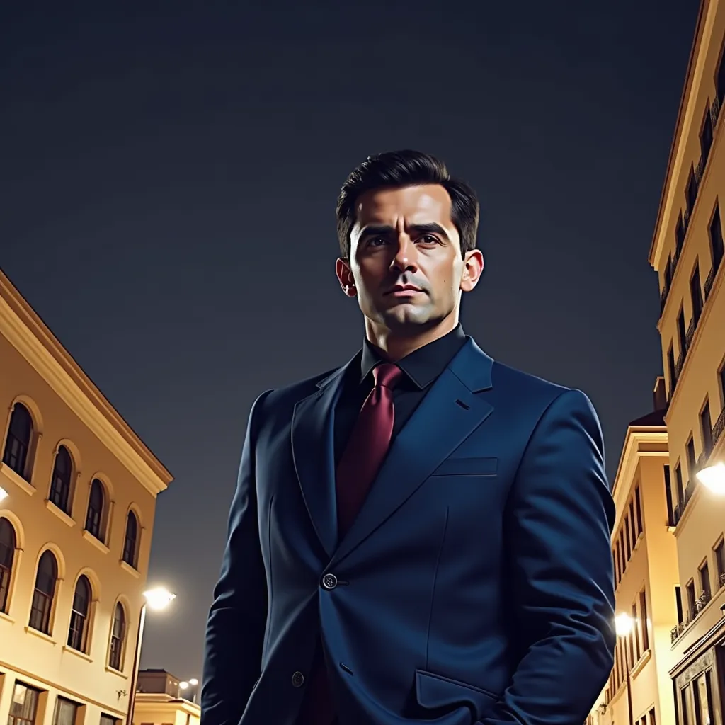 Using the provided image of a face, please generate an image of a professional businessman. Consider enhancing the overall suave by adding a suit and tie. Effectively integrate these elements whilst maintaining the realistic look of the image. The desired output should visually communicate the distinct persona of a corporate business individual, projecting seriousness, elegance, and sophistication which are usually associated with an experienced corporate professional. Please ensure the authenticity and quality of the image enhancement is top-notch to capture the essence of a professional businessman.but please use the face of image