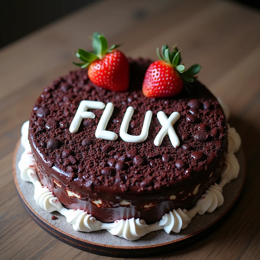 black forest gateau cake spelling out the words \"FLUX 1.1 Pro\", tasty, food photography