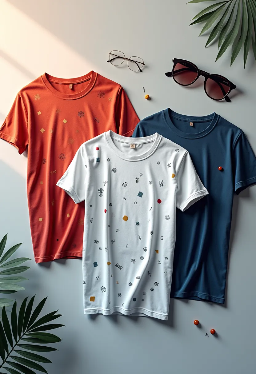 A premium t-shirt design showcase featuring elegant and artistic patterns, folded tees, and vibrant colors. The layout includes a minimalistic background with gradient shades, subtle light effects, and a clean modern frame highlighting customizable options for high-quality apparel