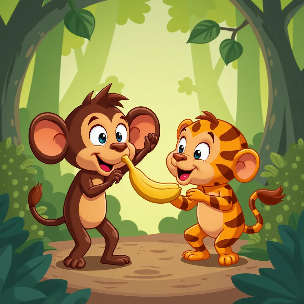 generate a golila in the cartoon. They sing a song in Jungle with eating banana.