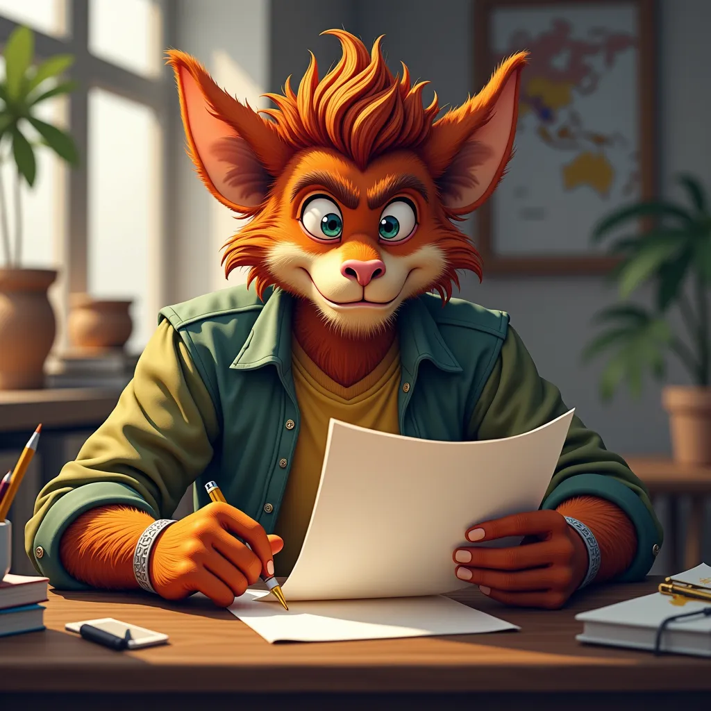 wukong, working in the office, holding a paper that writeen with 'damn,they don't need to work