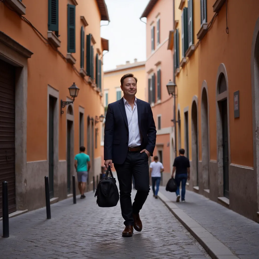 Elon Musk, the well-known billionaire entrepreneur, freely roaming the historic, enchanting streets of Rome, Italy - immersing himself in its rich culture, breath-taking architecture, and palpable history. This prompts one to ponder what thoughts flit through the brilliant mind of this trailblazing tech-genius as he traverses the famed cobblestone paths where many ancient civilizations have tread before him. Is he absorbing inspiration from the genius that thrived here thousands of years ago, or simply savoring a moment of relaxation amidst his globe-spanning endeavors?