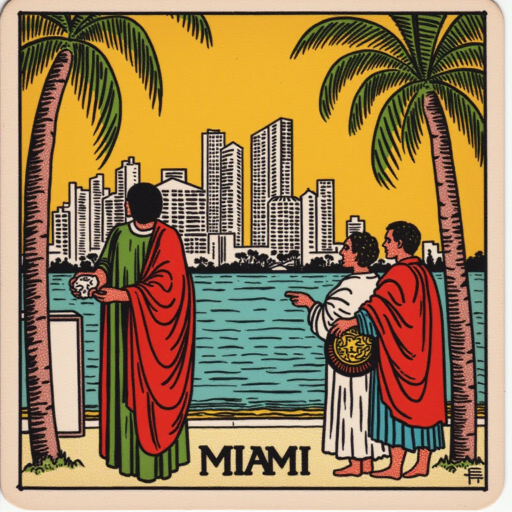 Miami in the style of TOK a trtcrd tarot style