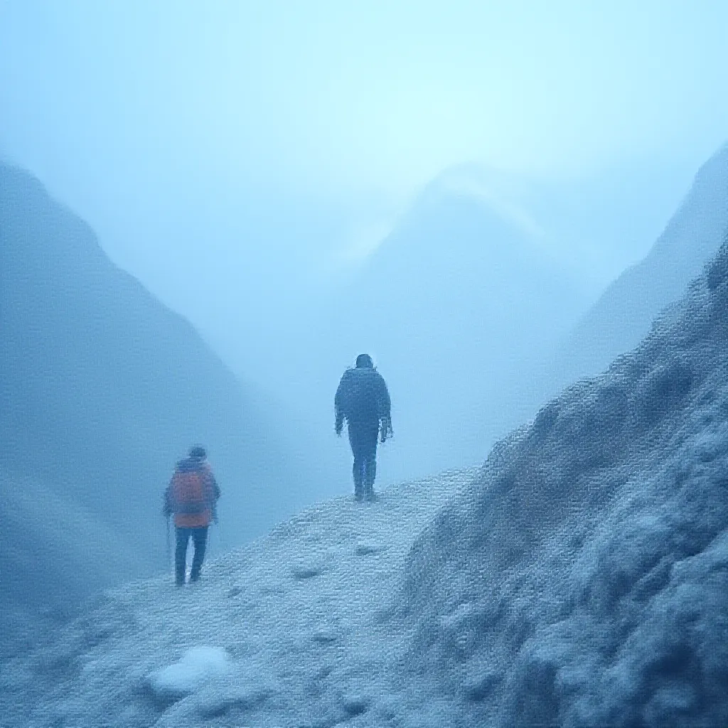 A lone adventurer, determined and focused, is scaling the challenging terrains surrounding Kedarnath Dham in the enchanted Himalayan ranges of Northern India. Engulfed by towering, snow-kissed peaks and vast expanses of untouched nature, he is on an intrepid journey to reach this revered Hindu temple, a site that is a vital part of the Chota Char Dham pilgrimage circuit. During his climb, he encounter a vivid spectrum of flora and fauna, which captivates him with its pure and untouched beauty. Despite the obstacles which include both perilous pathways and unpredictable weather, his steely resolve fuels his adventurous spirit, pushing him beyond his physical boundaries to the ultimate destination in his spiritual quest.