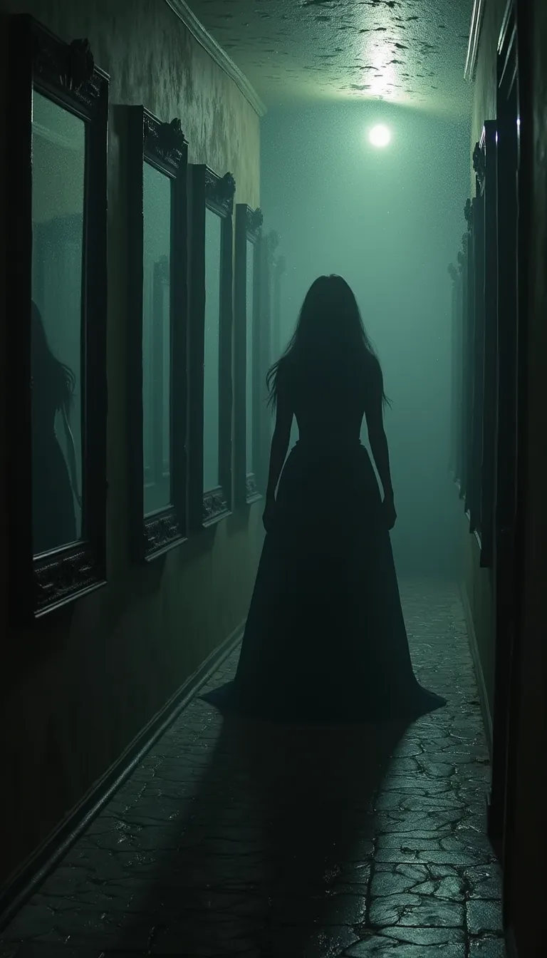 You stumble into a room filled with mirrors, each reflecting Diana's horrifying grin, but when you look away, she appears behind you, her breath hot on your neck. The mirrors shatter as she laughs, shards slicing your skin, while she whispers, ‘This is just the beginning,’ as her figure blurs into a shadow, stalking you endlessly.