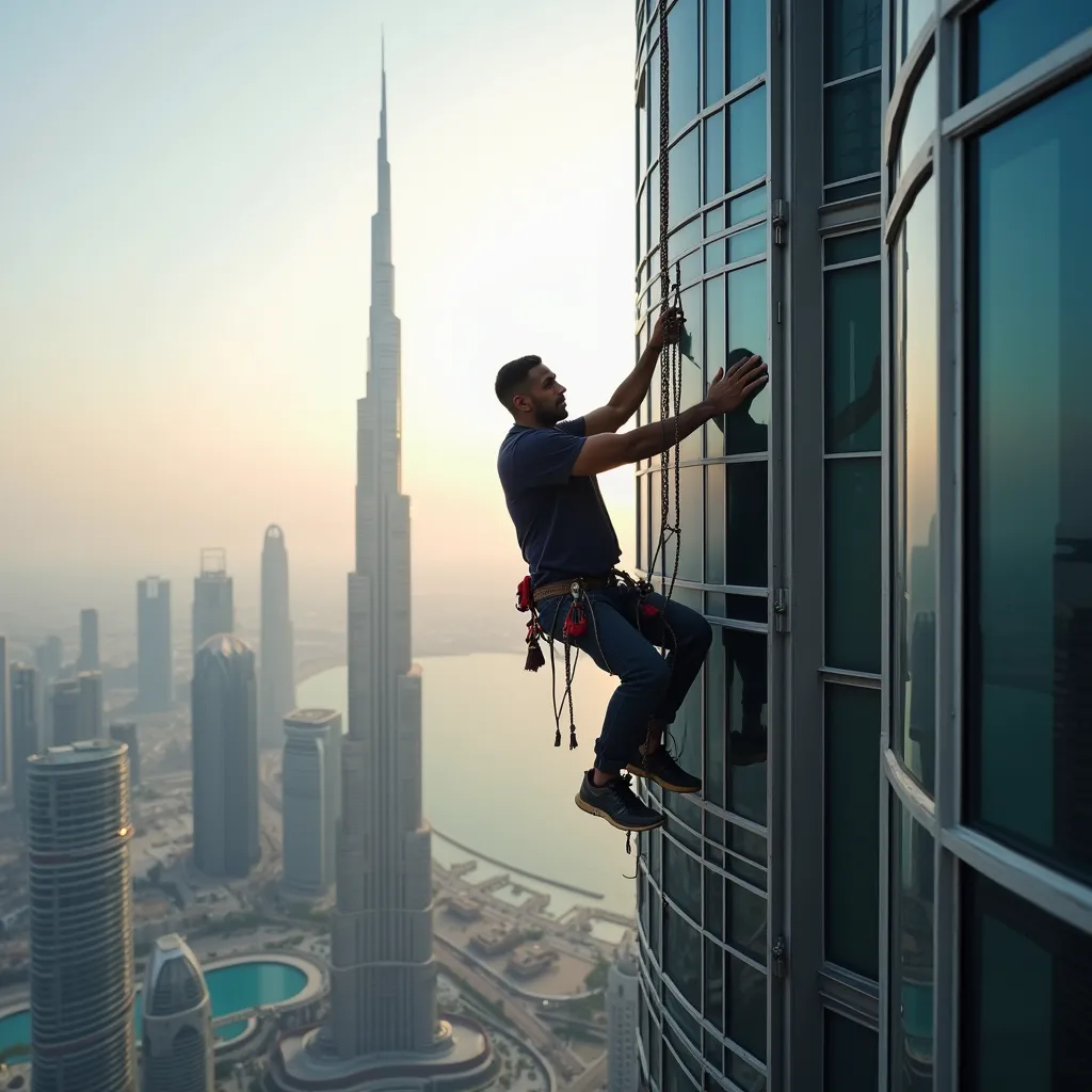 a man climbing burj khalifa