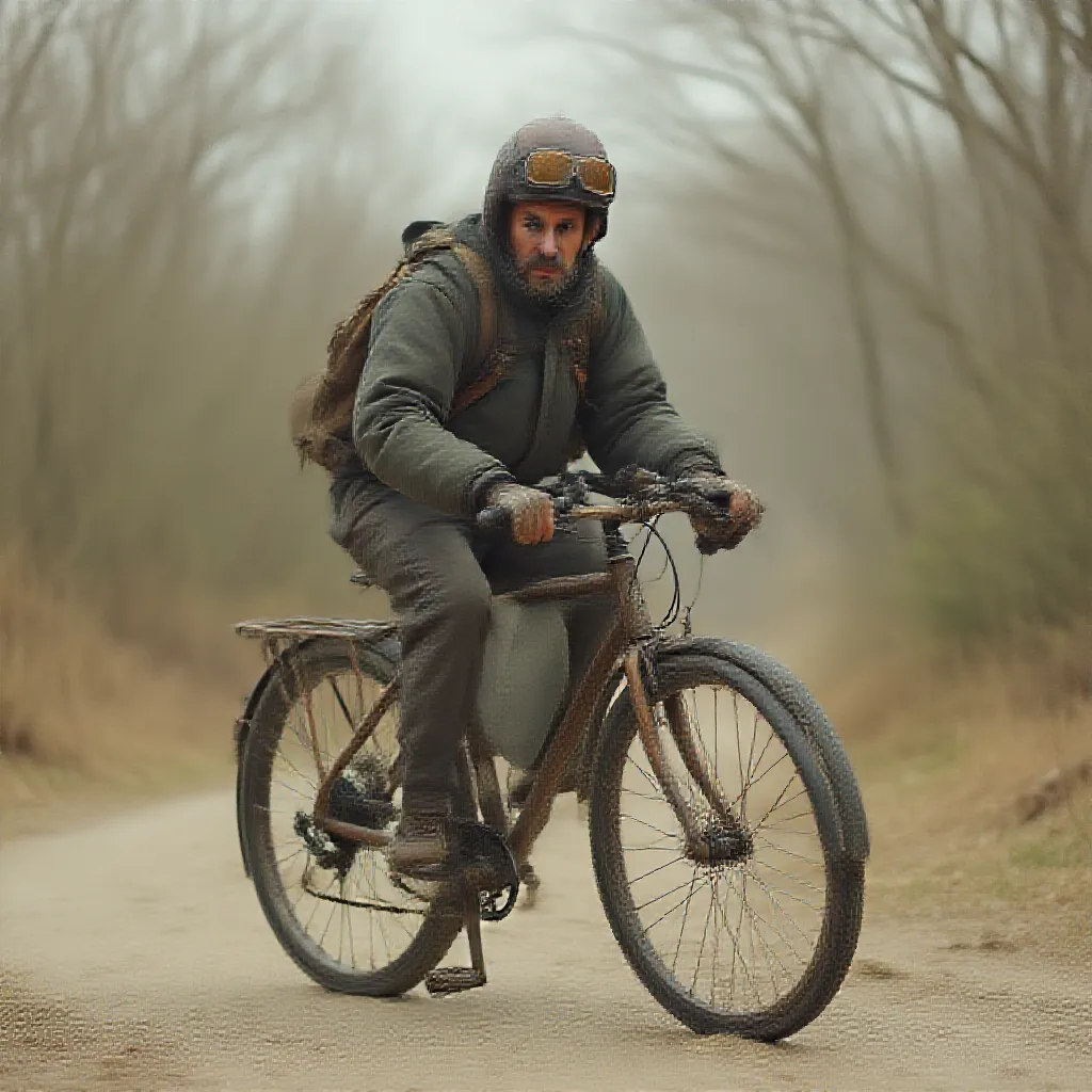 a man riding a bycicle
