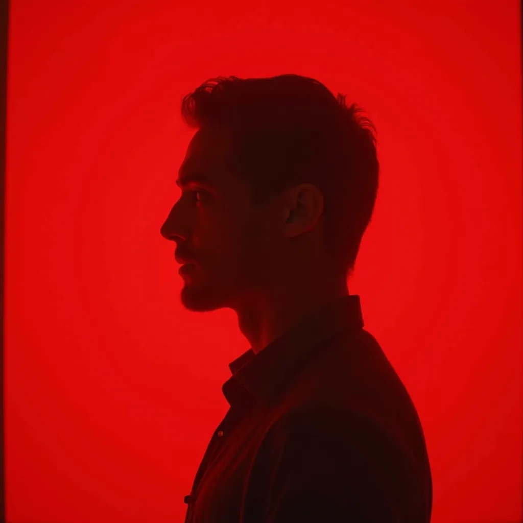 turn the image in red color and real human instaed of fake
