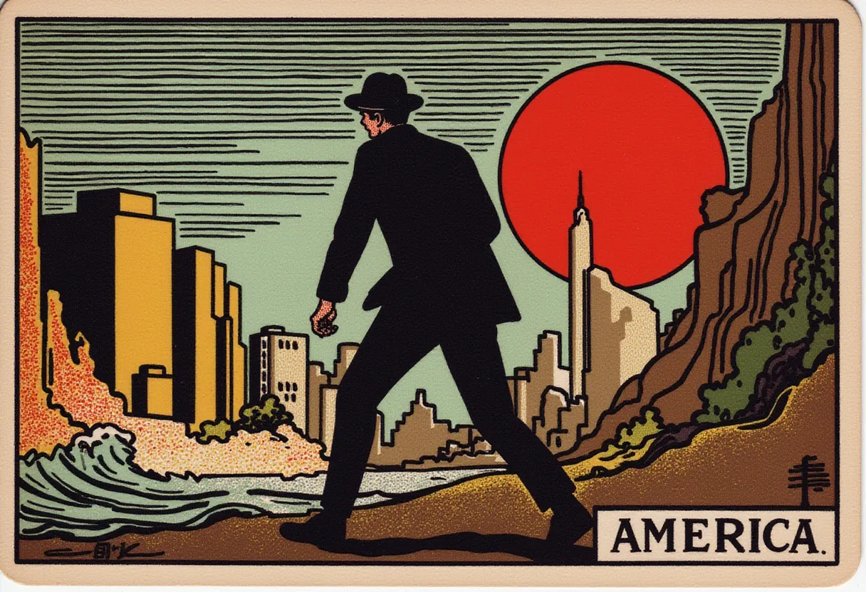 In the heart of America, a man incredibly skilled, frantic, and resourceful finds himself entangled in a high-stakes game of cat and mouse with the relentless United States law enforcement authorities. Known for his quick-wittedness and agility, he is desperately trying to outmaneuver an ever-tightening net of police and federal agents closing in on him. His past is filled with mistakes, secrets, and unlawful actions. As he traverses cross-country, from the skyscrapers of New York to the back alleys of Los Angeles, fighting against time and his own fears, he attempts to remain one step ahead of those who seek to bring him to justice, all while planning the cunningest escape of his life. Will his daring plan work or will he succumb to the relentless pursuit of the United States' finest law enforcers? Only time will reveal the final outcome of this gripping chase. in the style of TOK a trtcrd tarot style