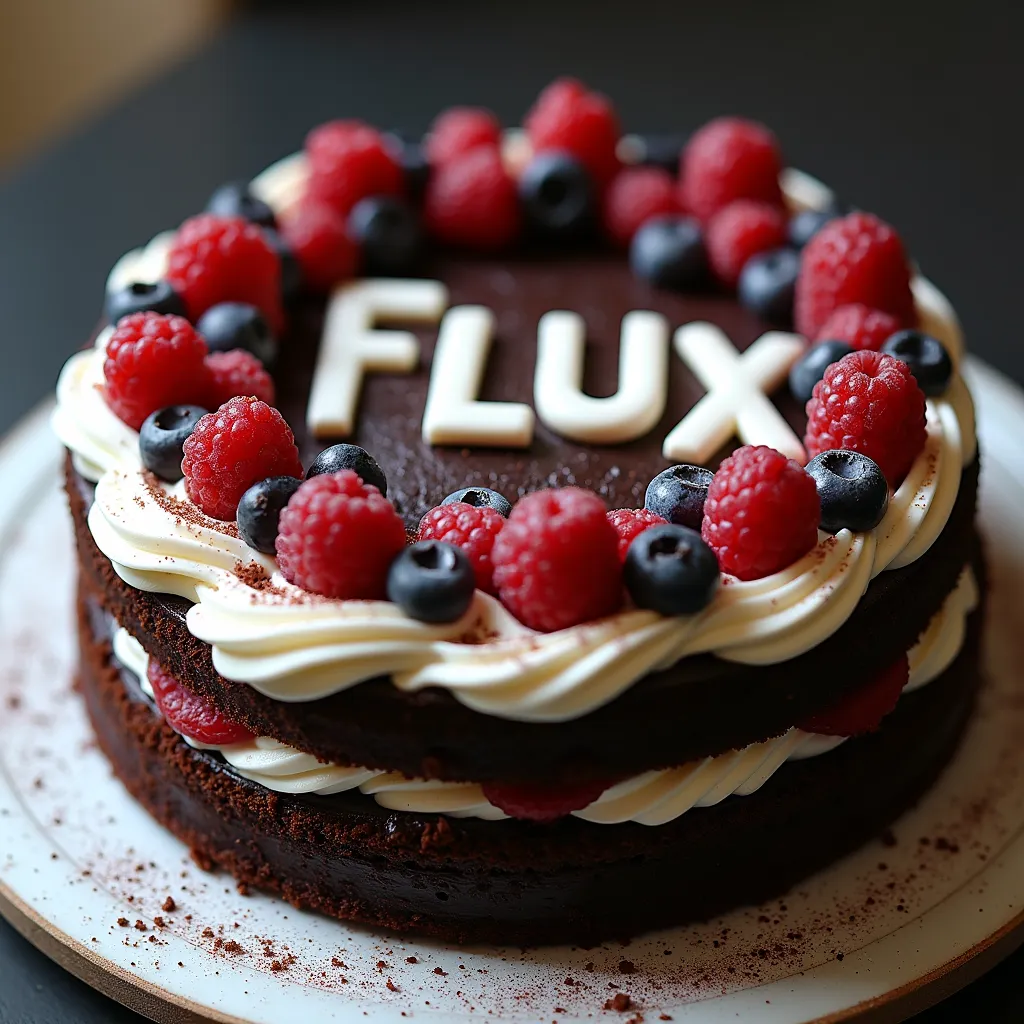 black forest gateau cake spelling out the words \"FLUX 1.1 Pro\", tasty, food photography