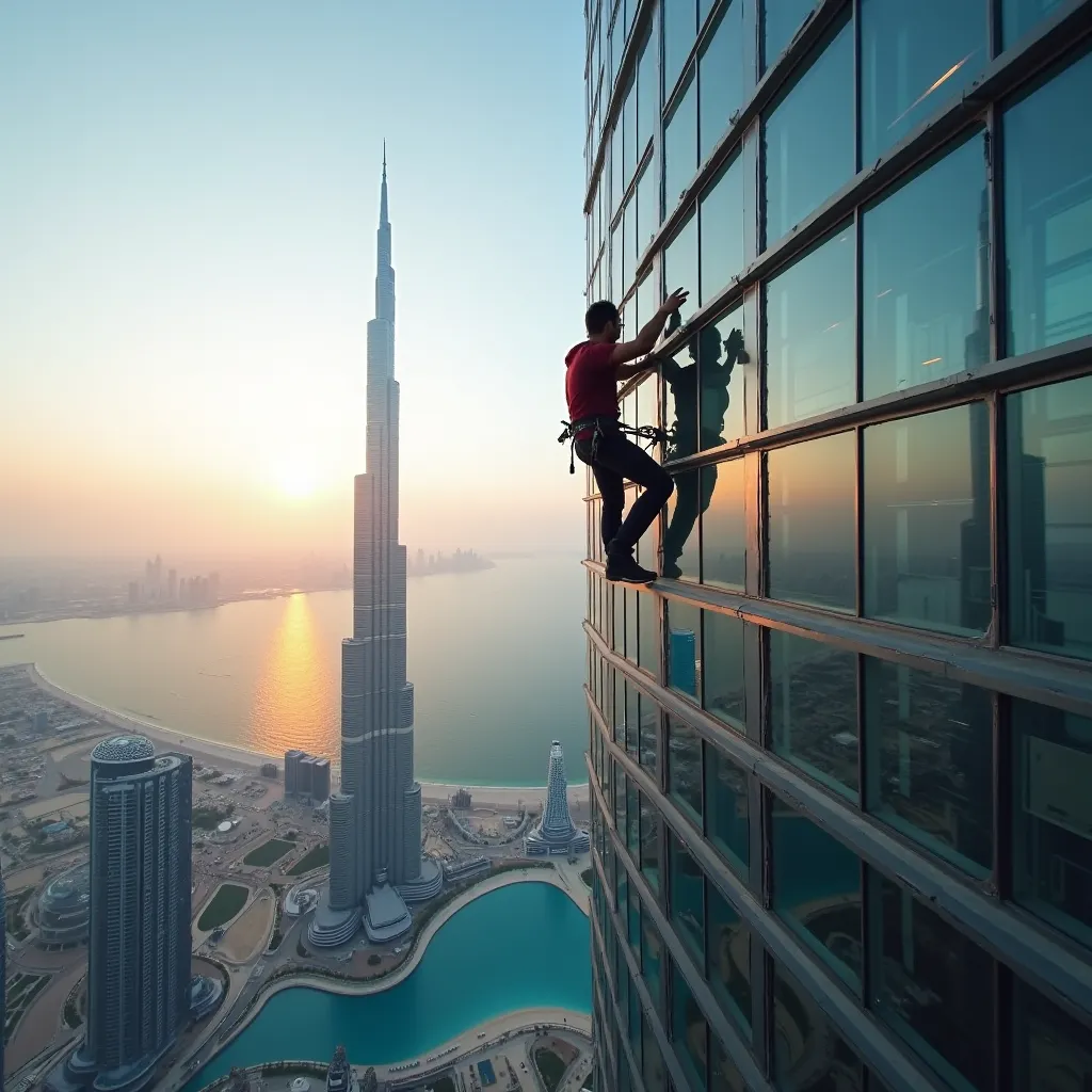 a man climbing burj khalifa