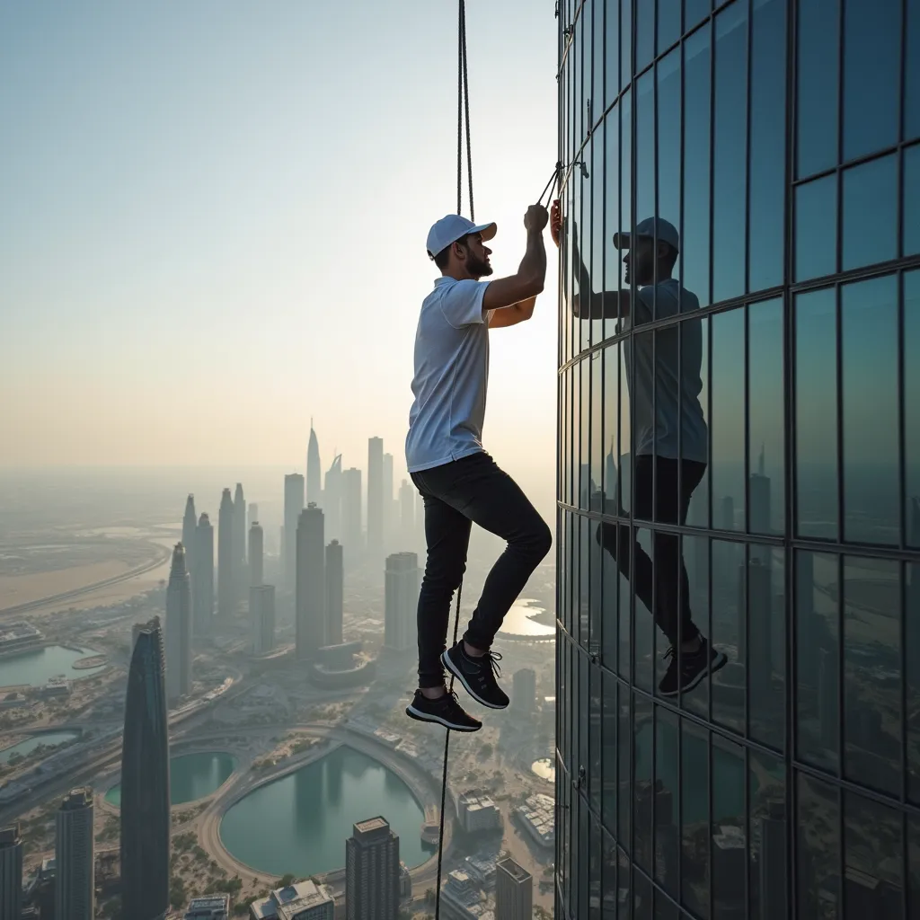 a man climbing burj khalifa