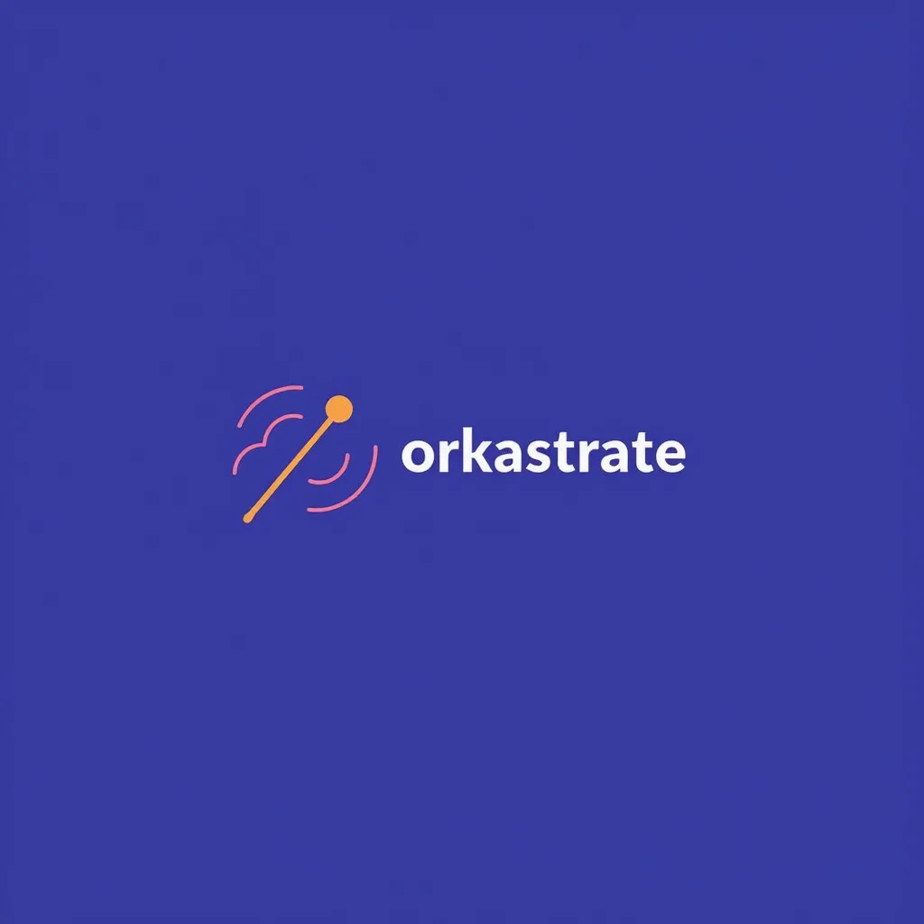 A logo for a company called "Orkastrate" featuring a Conductor’s Baton + Flow Lines
Visual: A minimalist baton (like a music conductor uses) with fluid lines or waves extending outward—representing orchestration of tasks, teams, or features.

Style: Thin, elegant lines; abstract but expressive.

Color: Deep blue and silver or gradient purples for a high-tech feel. wablogo, logo, Minimalist