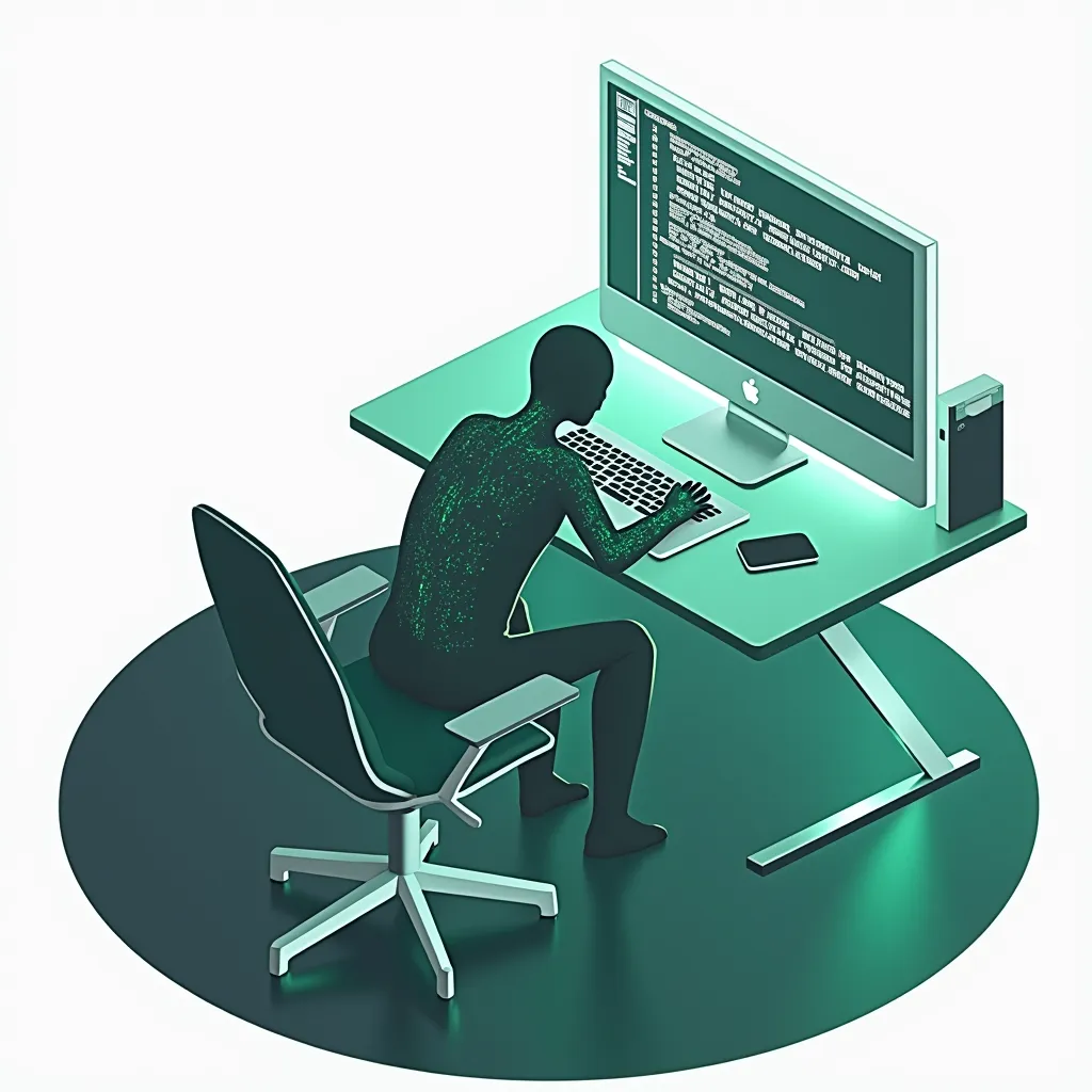In this scenario, we enter a dimly-lit room harboring a sense of mystery. In the center, a solitary figure sits hunched over an array of glowing screens. This individual is an accomplished hacker, currently in the process of infiltrating a highly-secured website with a deftness that speaks of extensive experience and immense skills. His focus is razor sharp, undeterred by the complex lines of code scrolling across the screens like an alien language. 

His appearance is not typical. It's almost ethereal as his physical form seems to emanate an eerie luminescent green, marking him not as an ordinary human, but as something more. His body is a cocktail of electromagnetic waves and mortal flesh, perfectly merged to create a human-cybernetic entity. 

This green-hued hacker is poised comfortably on a seamless ergonomic chair, designed to enable extensive hours of undisturbed coding sessions. It's an essential part of his bespoke setup, allowing him therefore, to delve deeper into the digital web without physical distractions. 

This scene presents a captivating tableau of the hacker's being and workspace, a space where the lines blurring the physical and digital realms seemingly disappear.