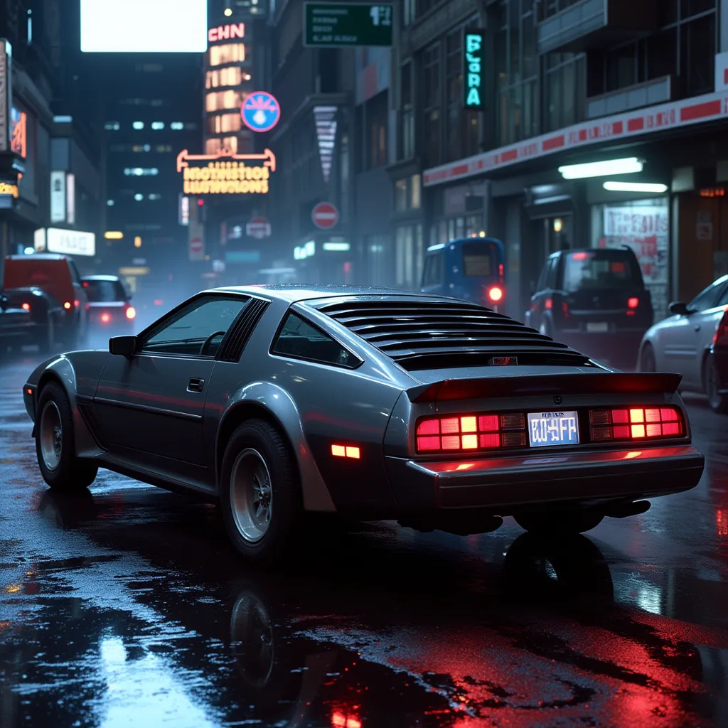 style of 80s cyberpunk, a car