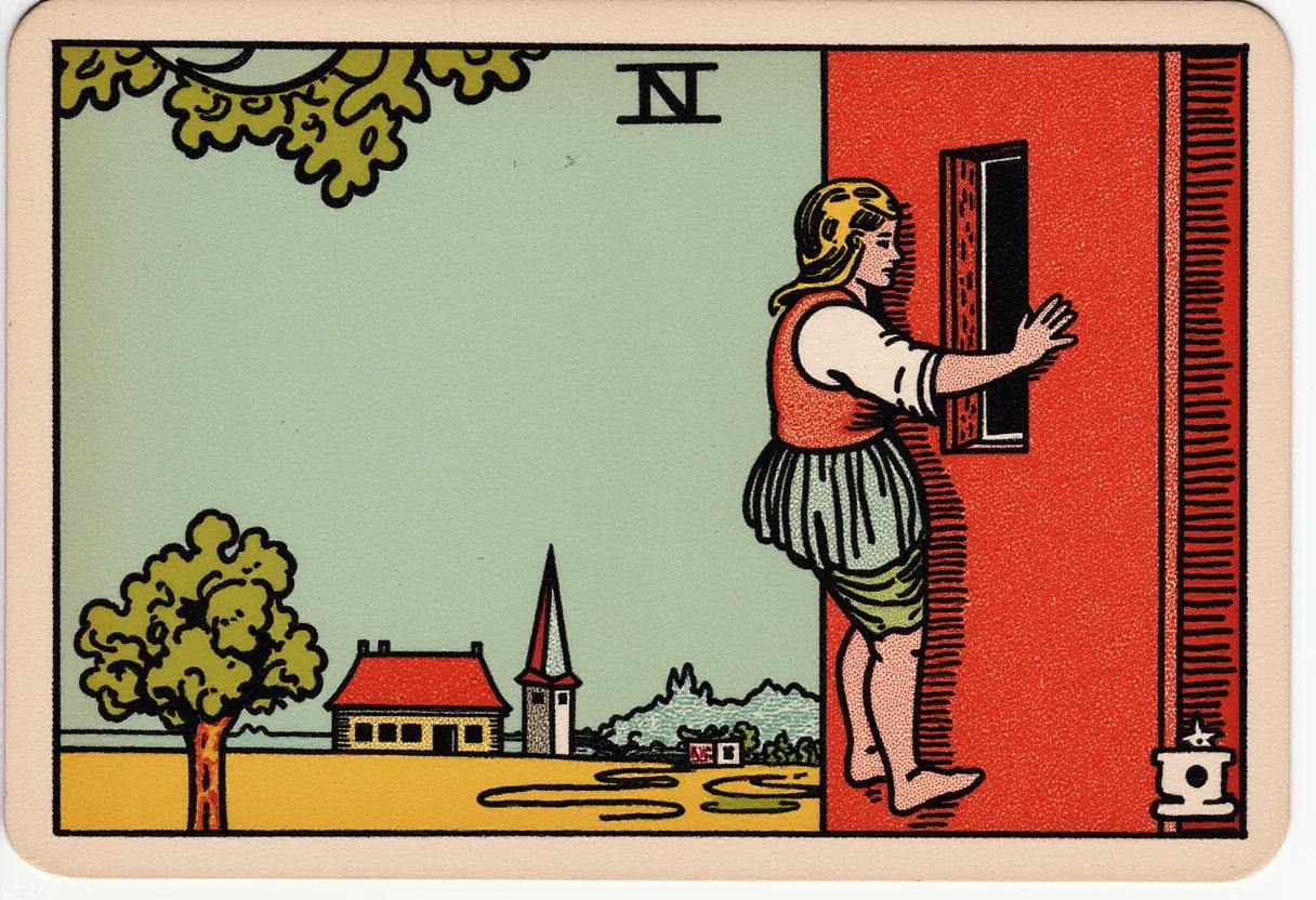 girl climbing an building in the style of TOK a trtcrd tarot style