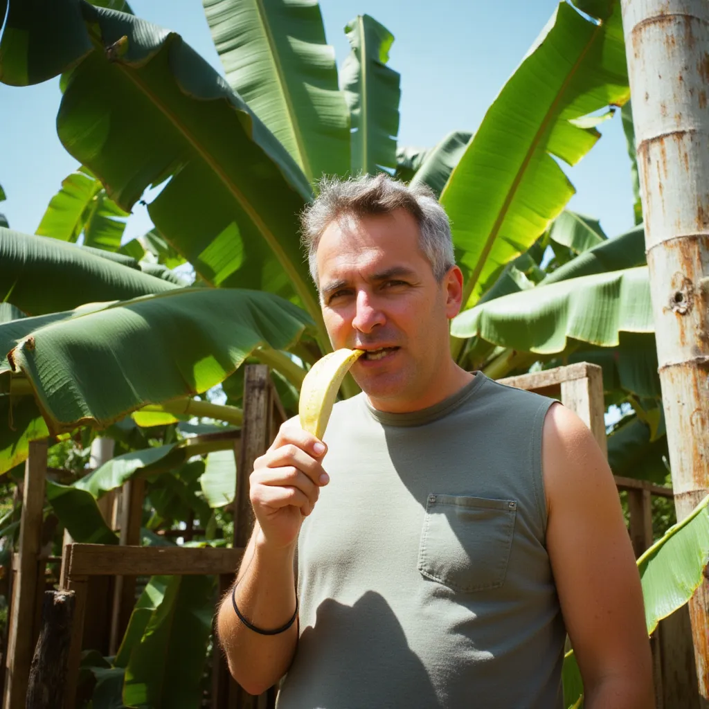 a man eating s banana tree in flmft style